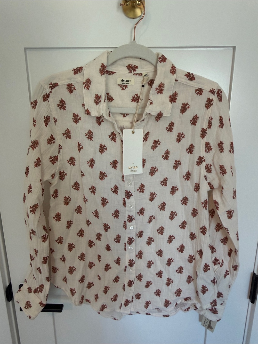 dylan Cream Button-Down Shirt with Rust Floral Motif